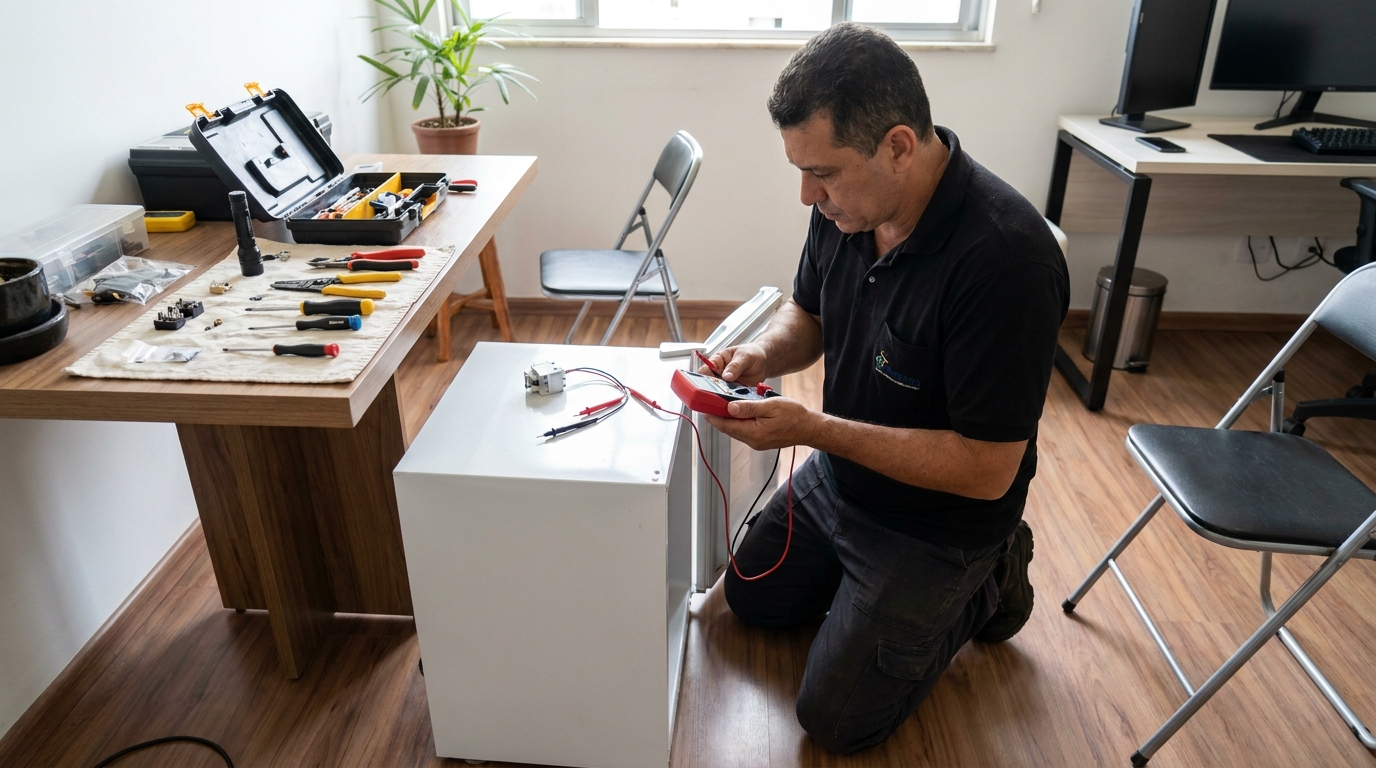 Reparo da placa eletrônica de frigobar na Baia Nova, Guarapari‑ES