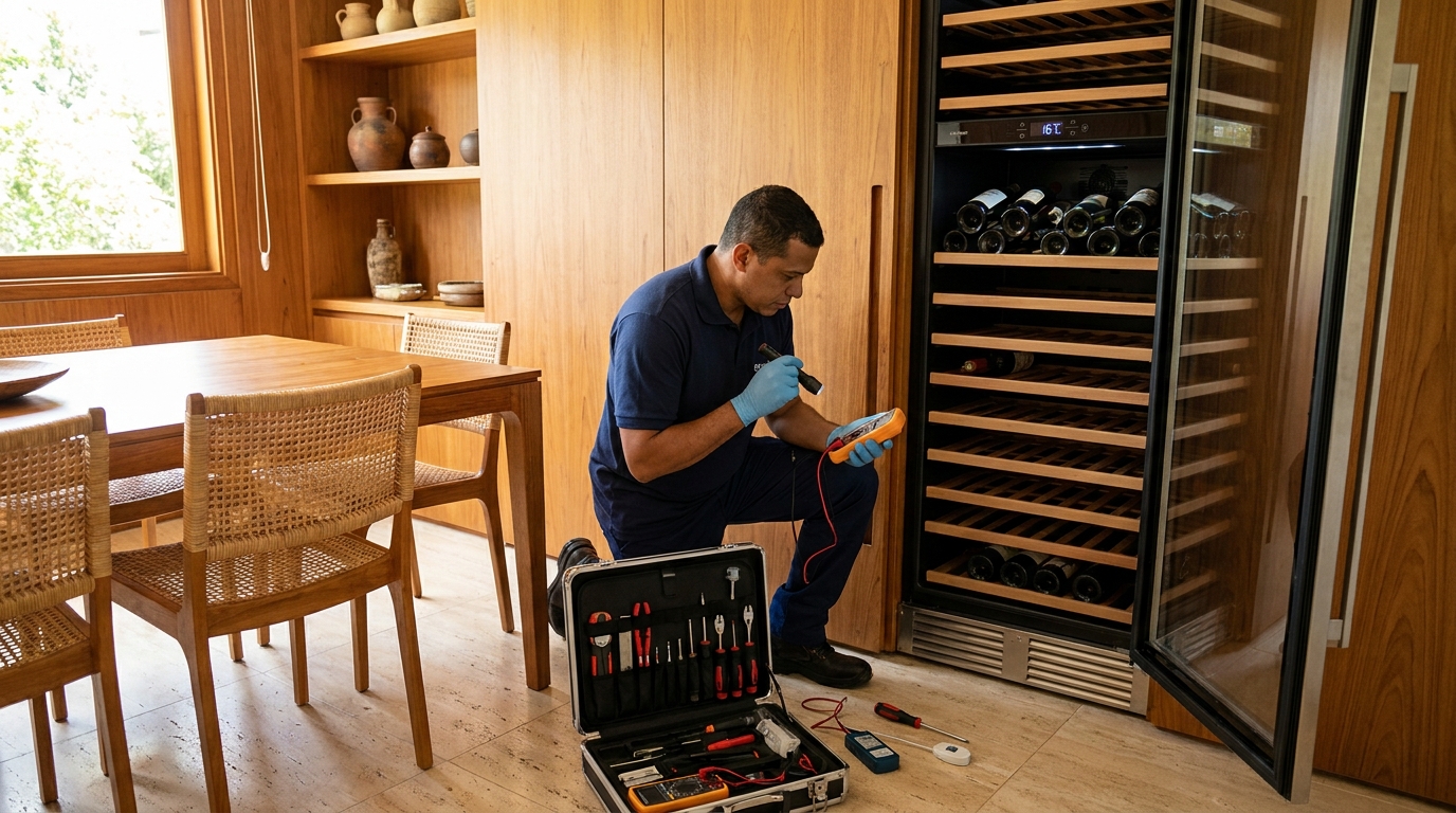 Substituição de termostato em adega climatizada em visita técnica em Guarapari‑ES